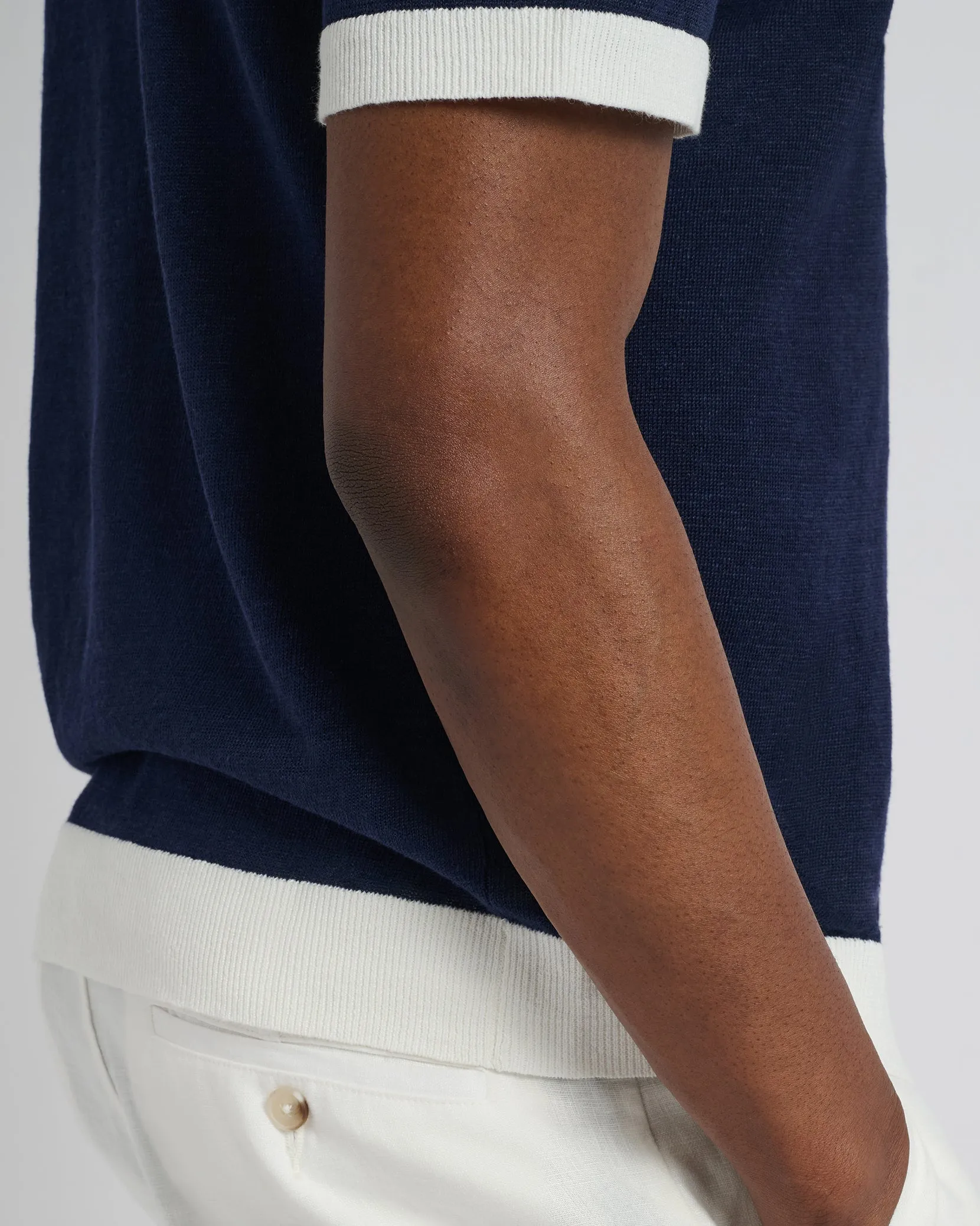 Linen Johnny Collar Polo Sweater