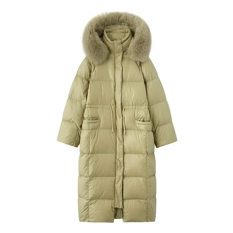 Luxury Natural Fur Hooded Down Long Puffer Jacket