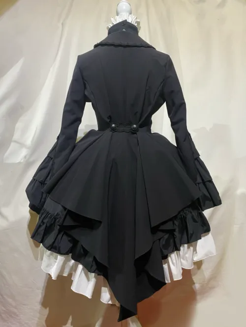 【MARBLE】マーブル　編み上げ巻きフリルスカート：黒×白