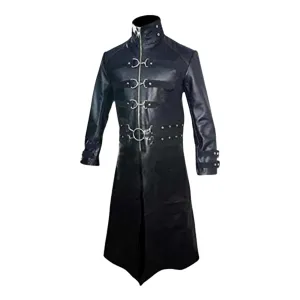 Mens Gothic Black Leather Long Coat