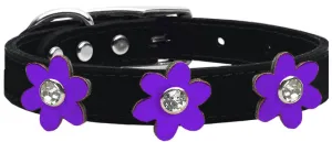 Metallic Flower Leather Collar Black With Metallic Purple Flowers Size 12