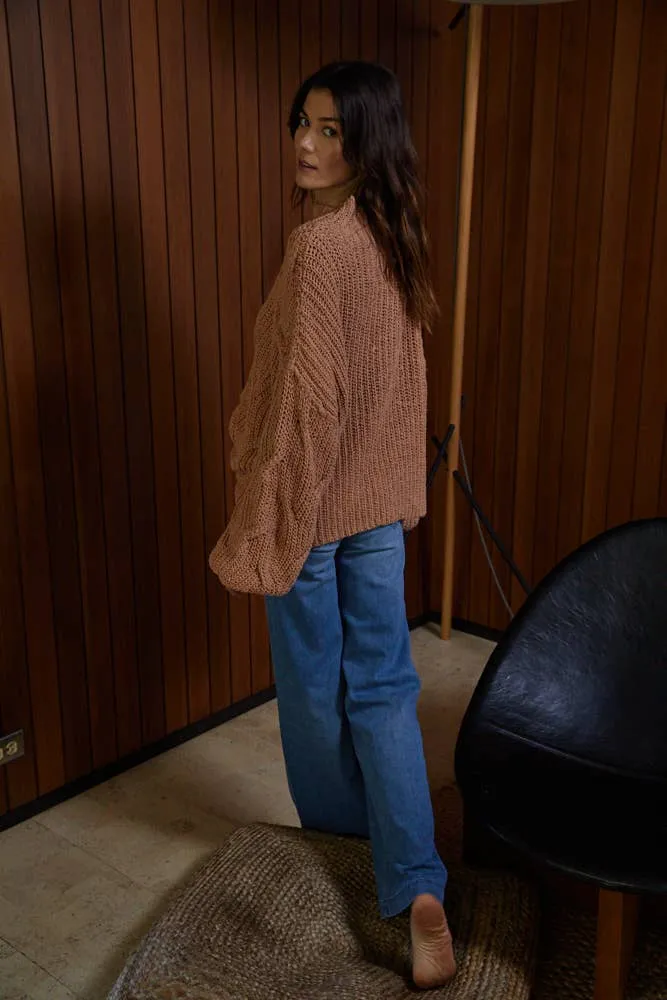 Mila Oversized Chunky Cable Knit Sweater in Pumpkin