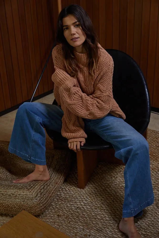 Mila Oversized Chunky Cable Knit Sweater in Pumpkin