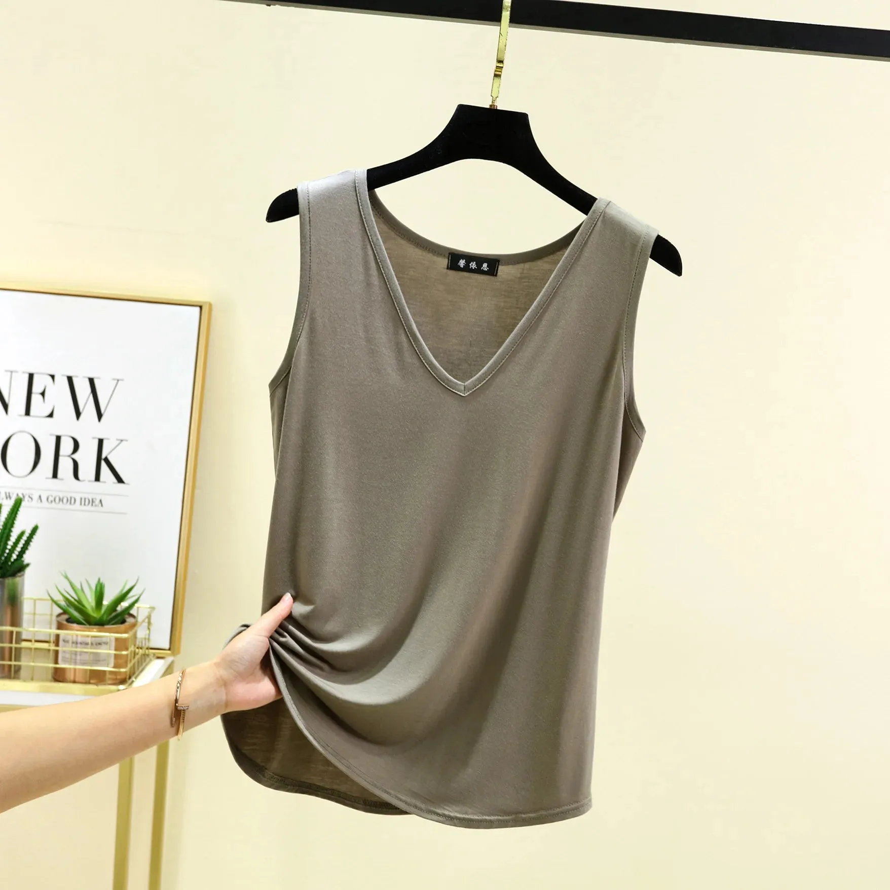 Modal V-Neck Tank Tops Loose Casual T-shirts Sleeveless Solid color Summer women Thin Tee Tops Bottoming Top Homewear clothing