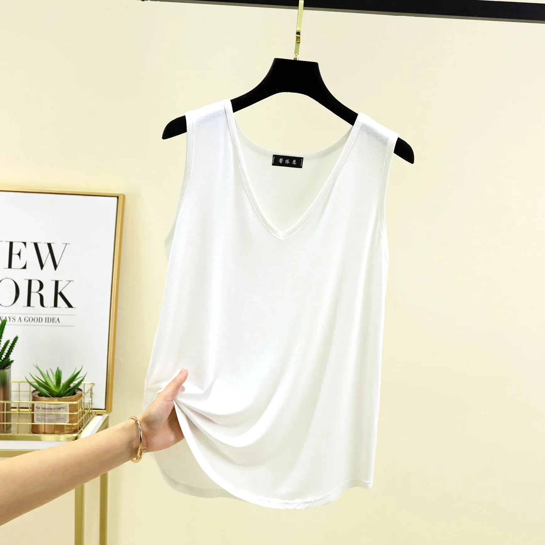 Modal V-Neck Tank Tops Loose Casual T-shirts Sleeveless Solid color Summer women Thin Tee Tops Bottoming Top Homewear clothing