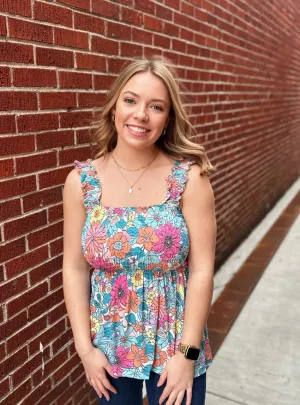 Multi Floral Smocked Tank - #6628-6631