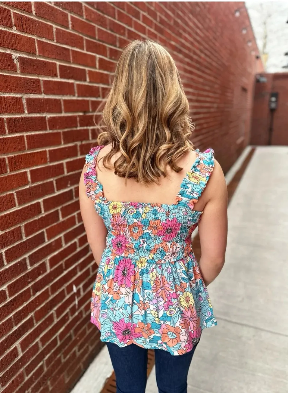 Multi Floral Smocked Tank - #6628-6631