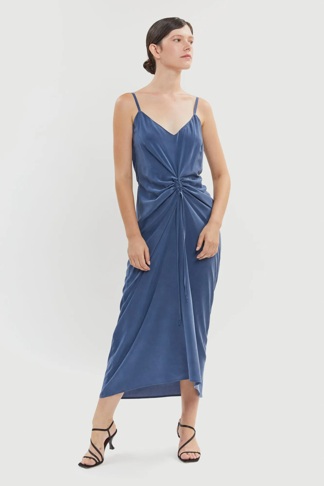 Nina Silk Slip Dress Blue