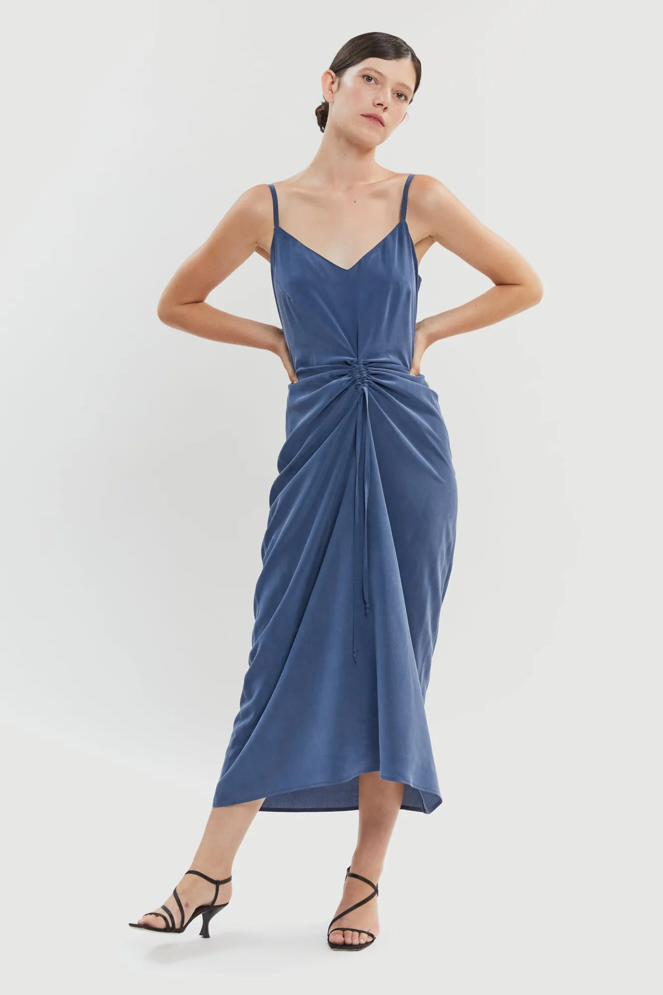 Nina Silk Slip Dress Blue