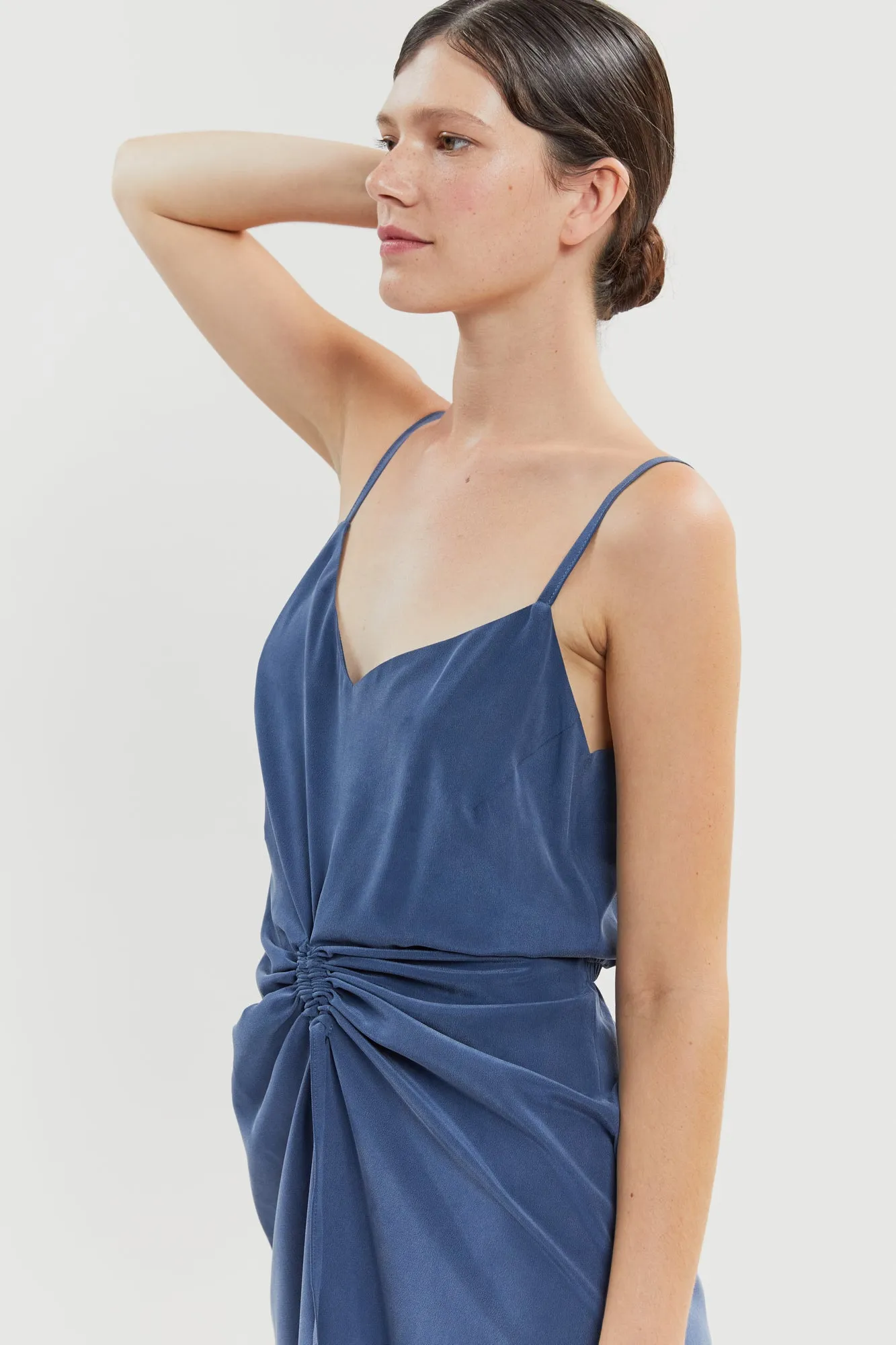 Nina Silk Slip Dress Blue