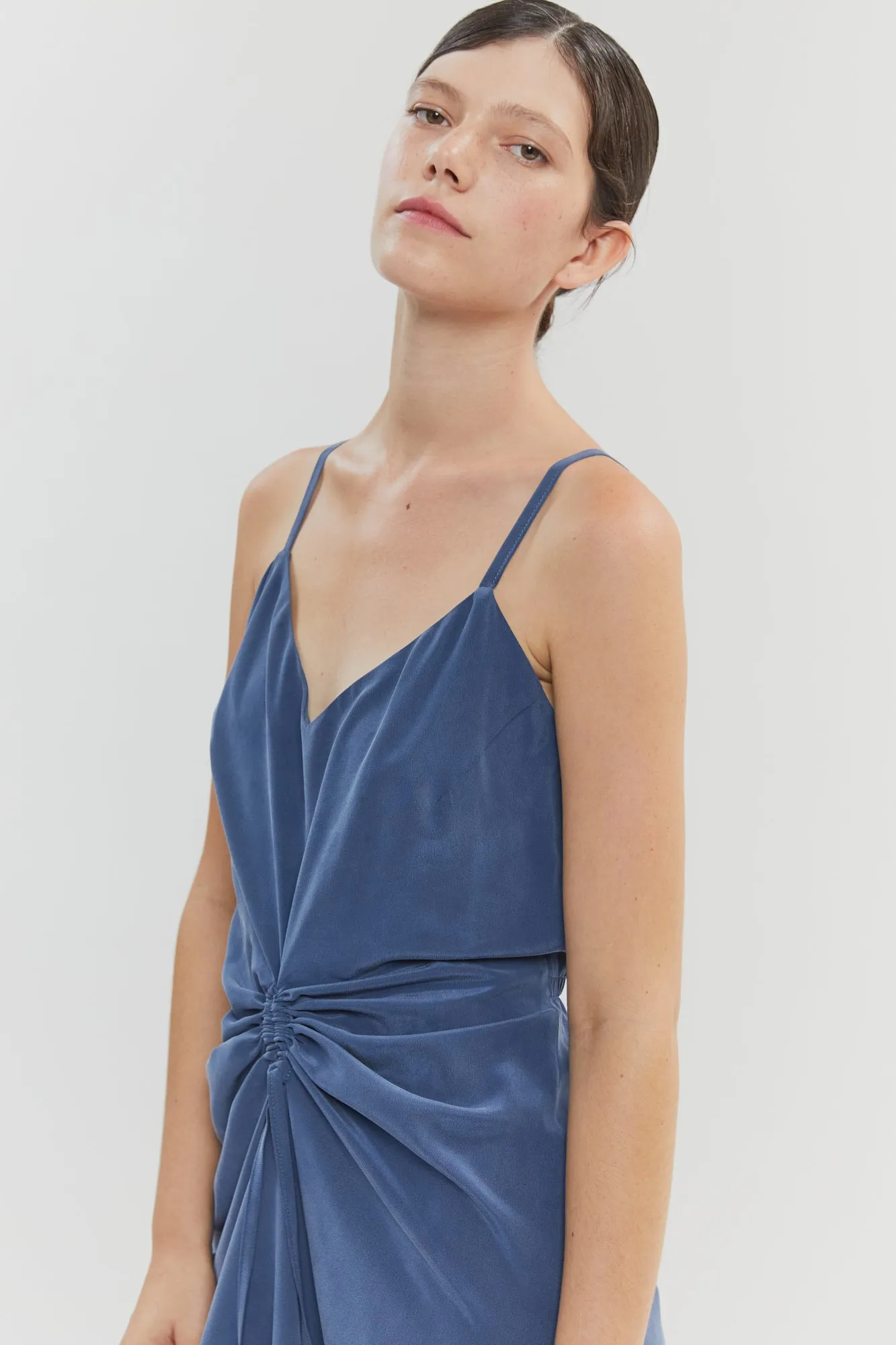 Nina Silk Slip Dress Blue