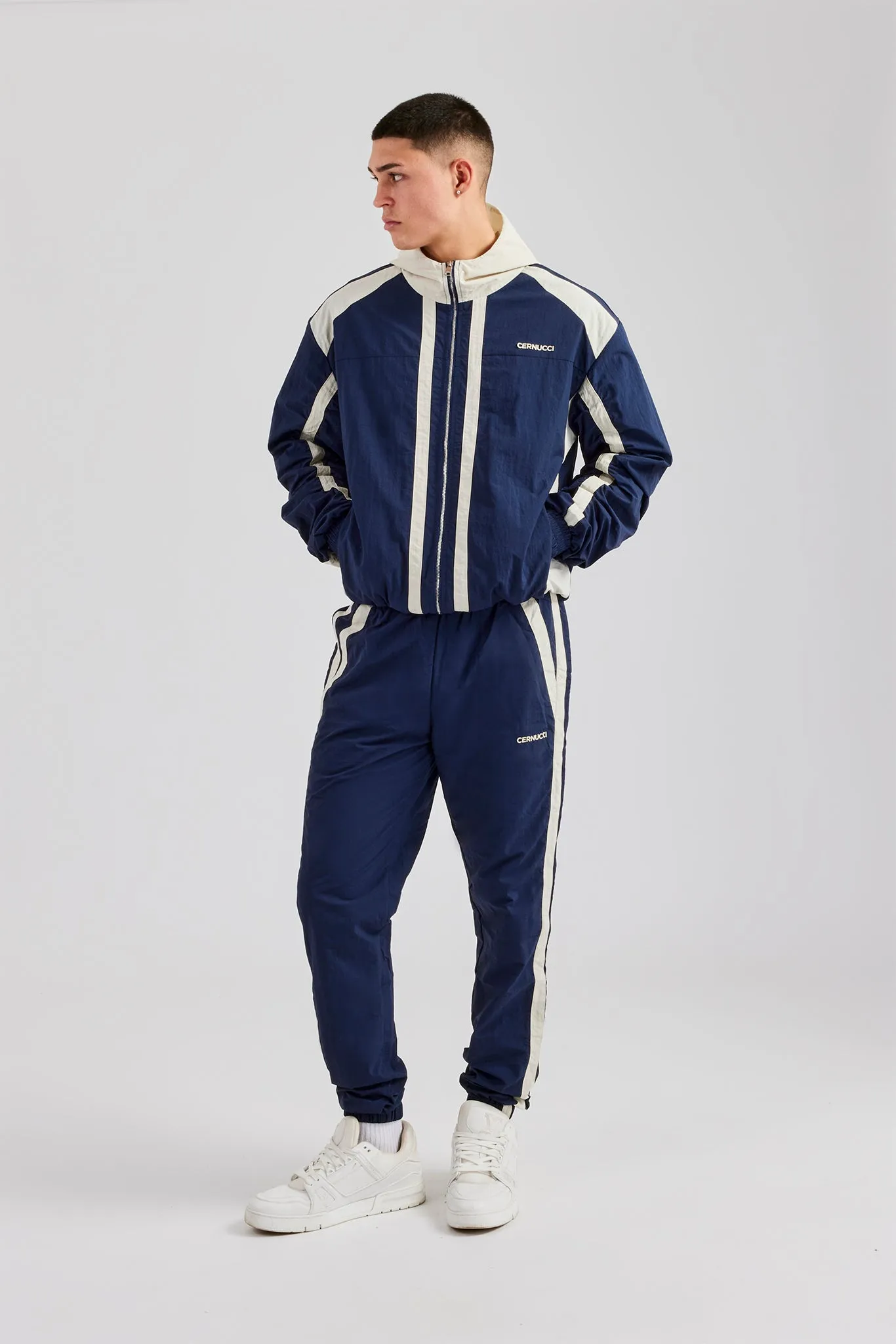 Nylon Colour Block Zip Through Jacket - Navy