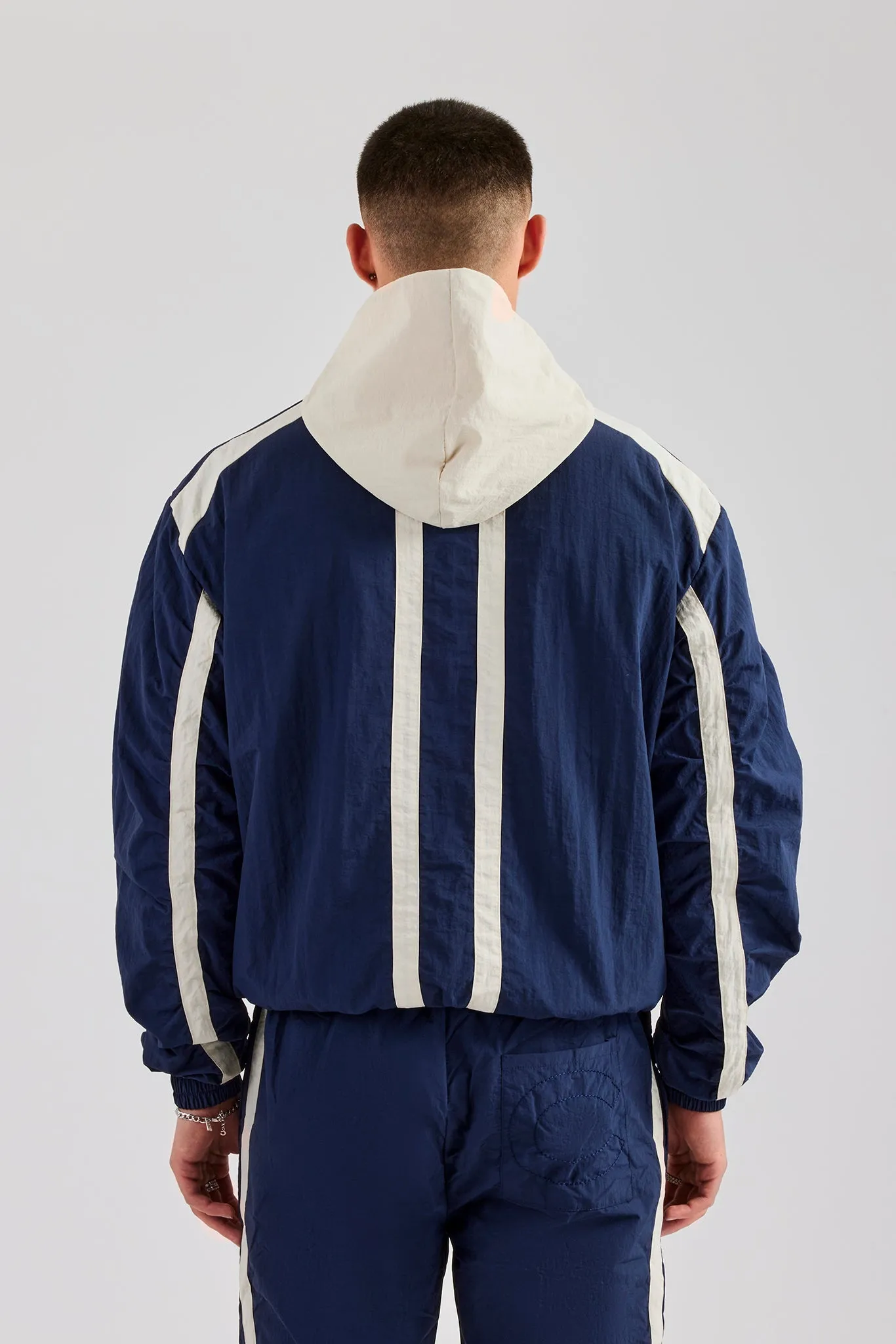 Nylon Colour Block Zip Through Jacket - Navy