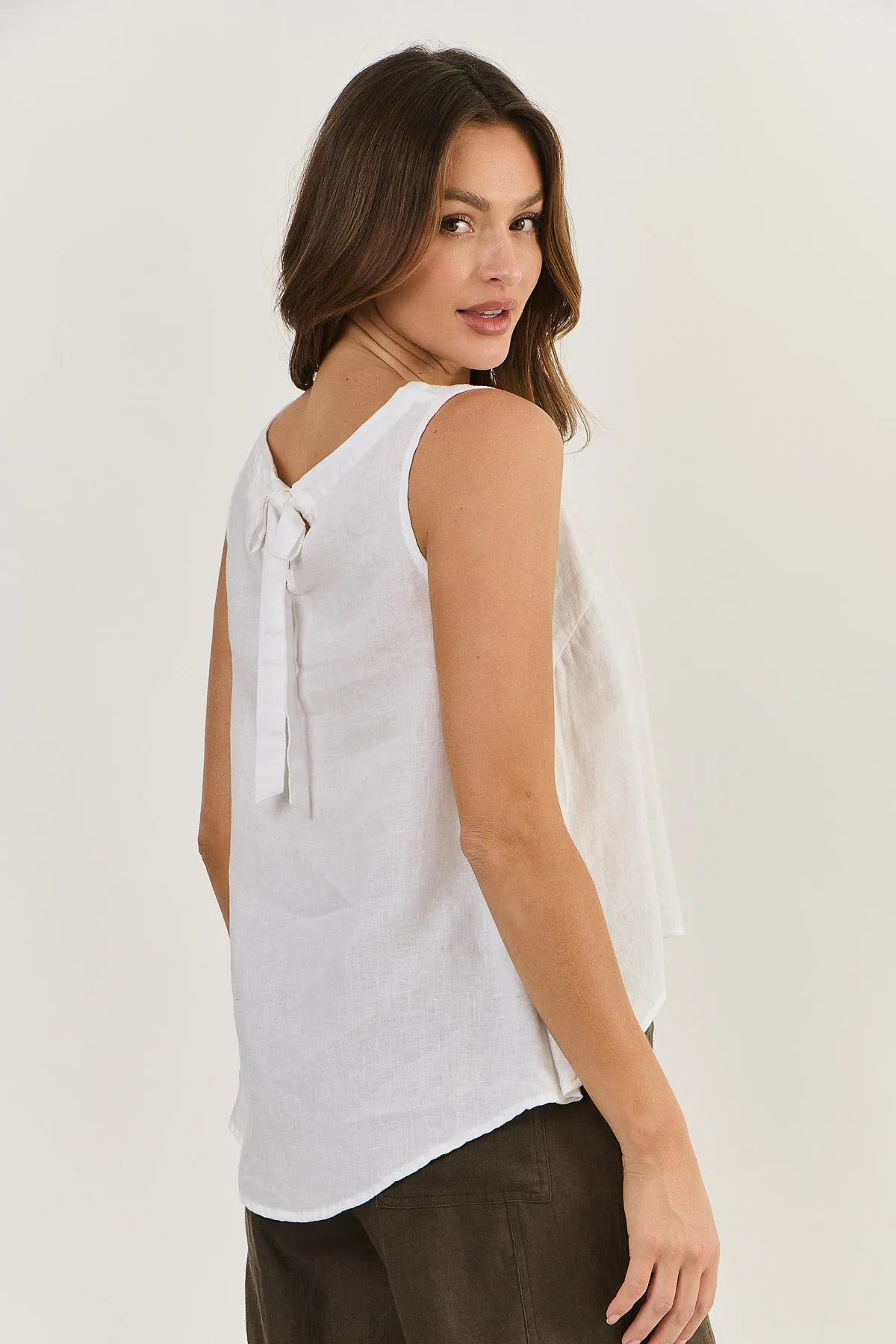 OLIVE ET JULIE Linen Tank WHITE