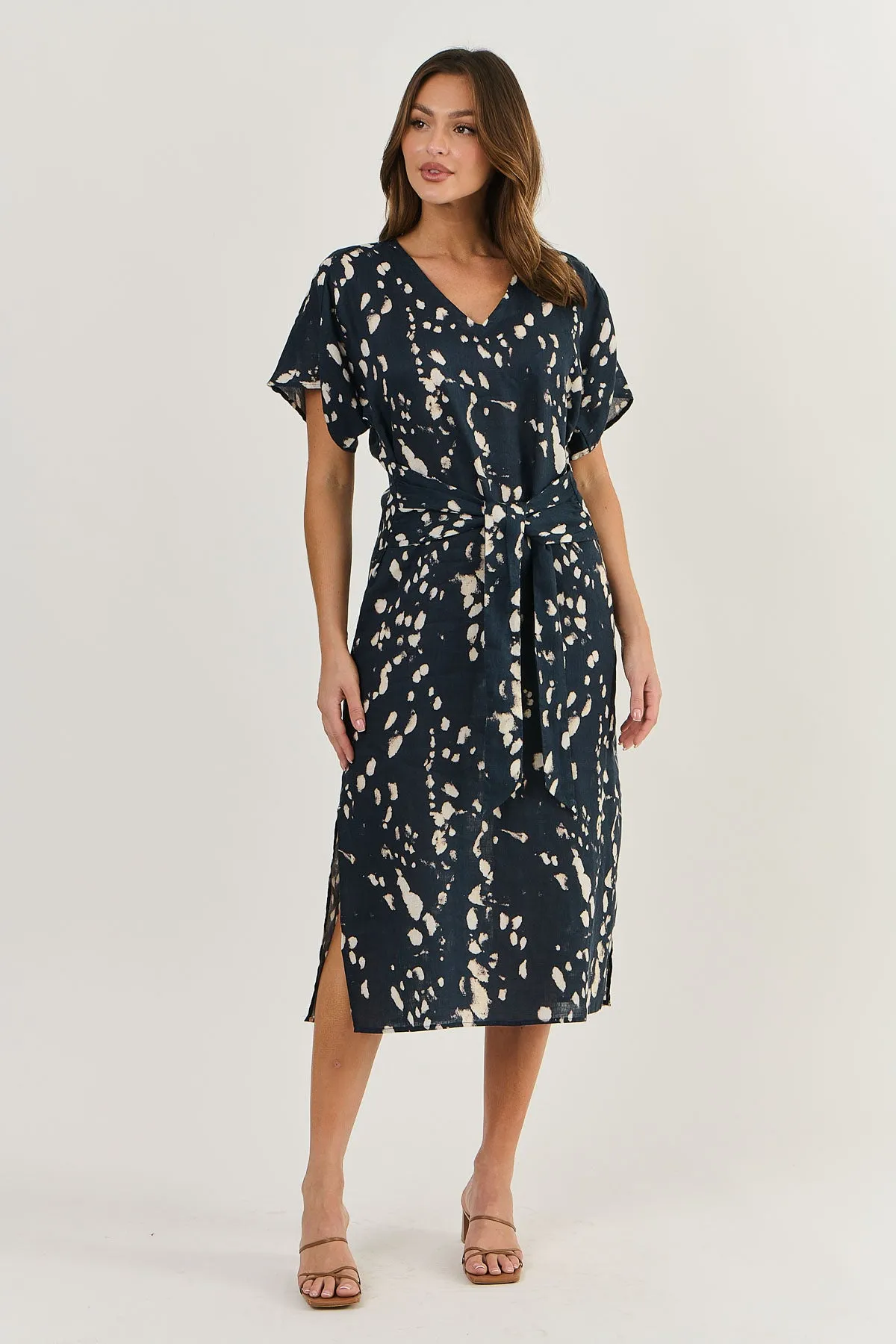 OLIVE ET JULIE Linen Tie Dress UNIVERSE