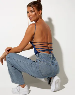Ozka Crop Top in Satin Navy