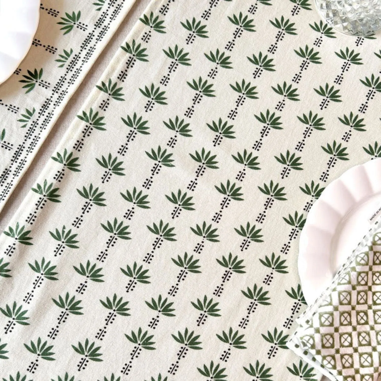 Palm Trees Printed Dining Table Placemats | Fern Green And White | 12"x18"