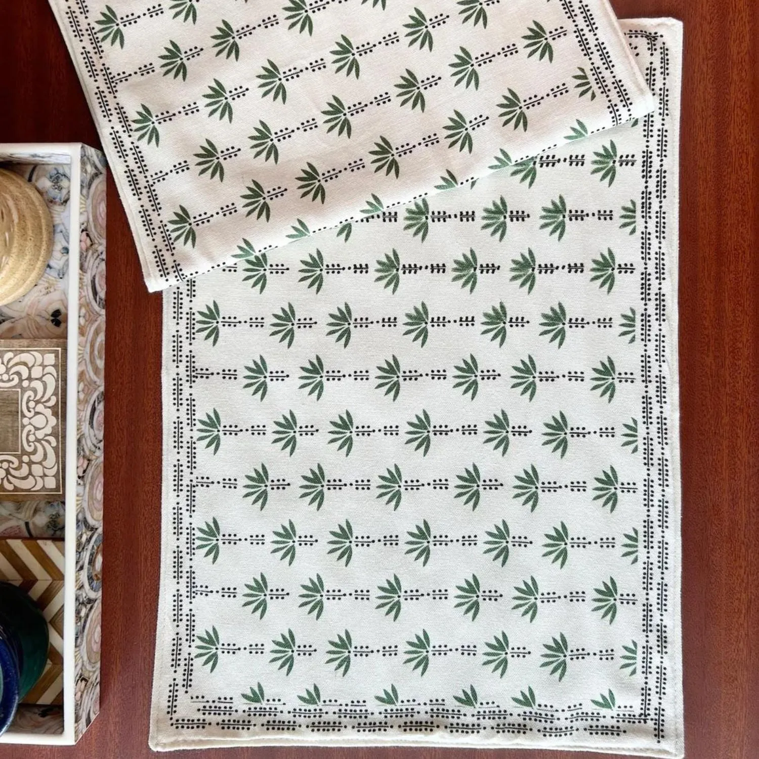 Palm Trees Printed Dining Table Placemats | Fern Green And White | 12"x18"