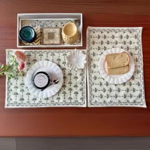 Palm Trees Printed Dining Table Placemats | Fern Green And White | 12"x18"
