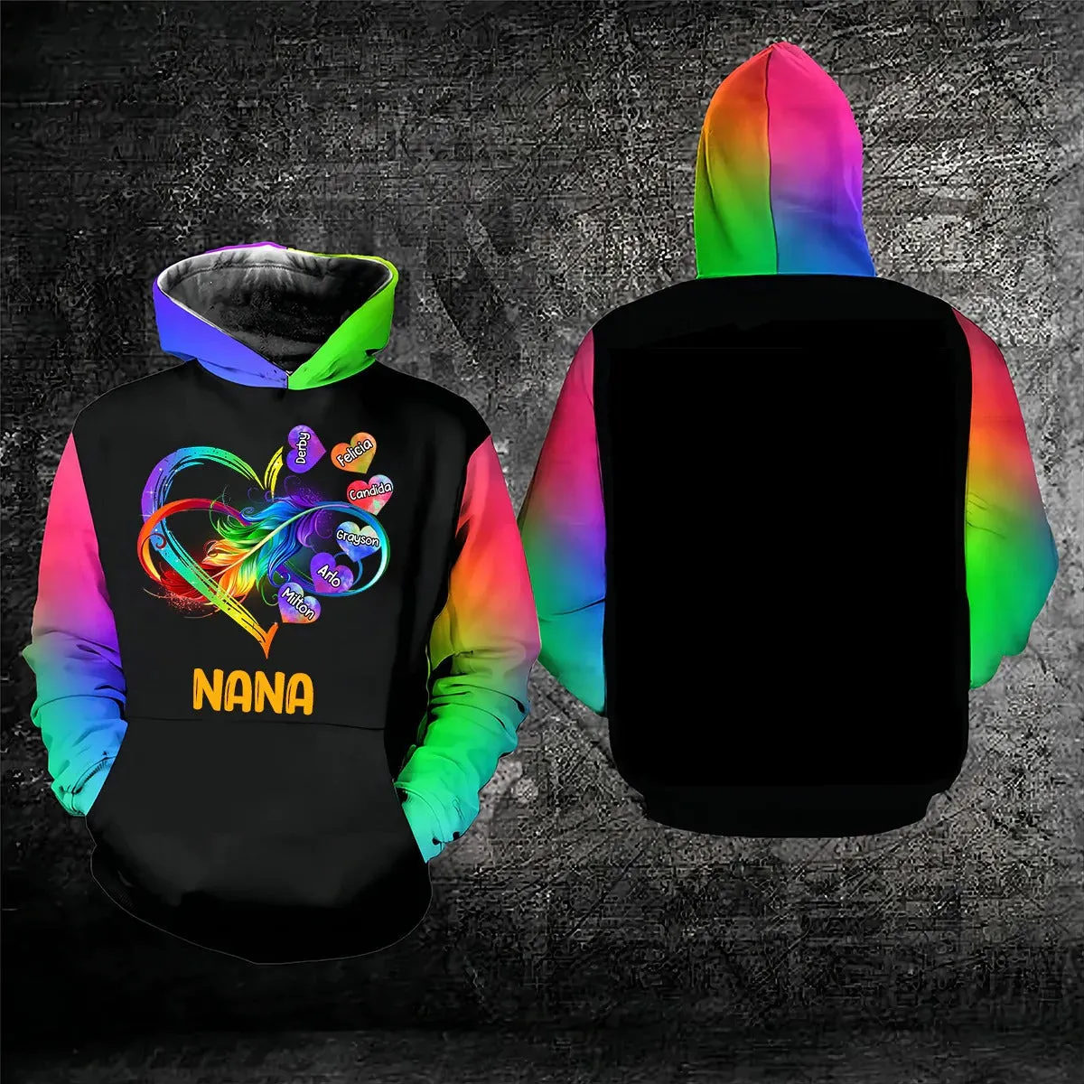 Personalized Grandma Grandkids Infinity Love Rainbow Hoodie, 3D All Over Print Family Hoodie, Custom Hoodie For Mom