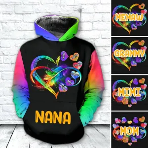 Personalized Grandma Grandkids Infinity Love Rainbow Hoodie, 3D All Over Print Family Hoodie, Custom Hoodie For Mom