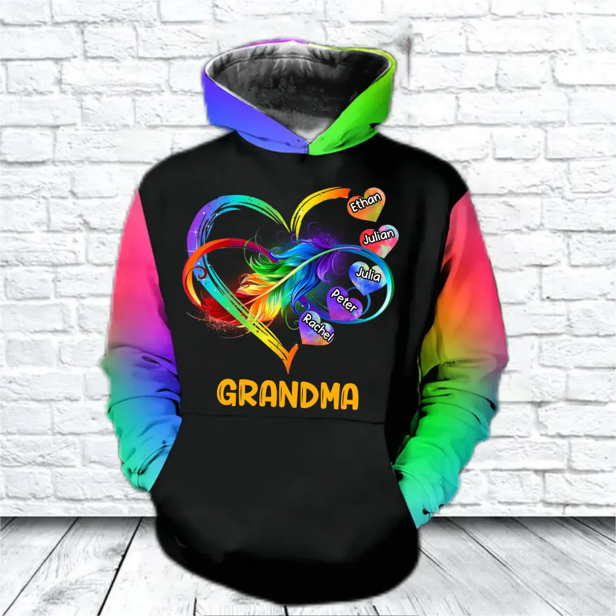 Personalized Grandma Grandkids Infinity Love Rainbow Hoodie, 3D All Over Print Family Hoodie, Custom Hoodie For Mom