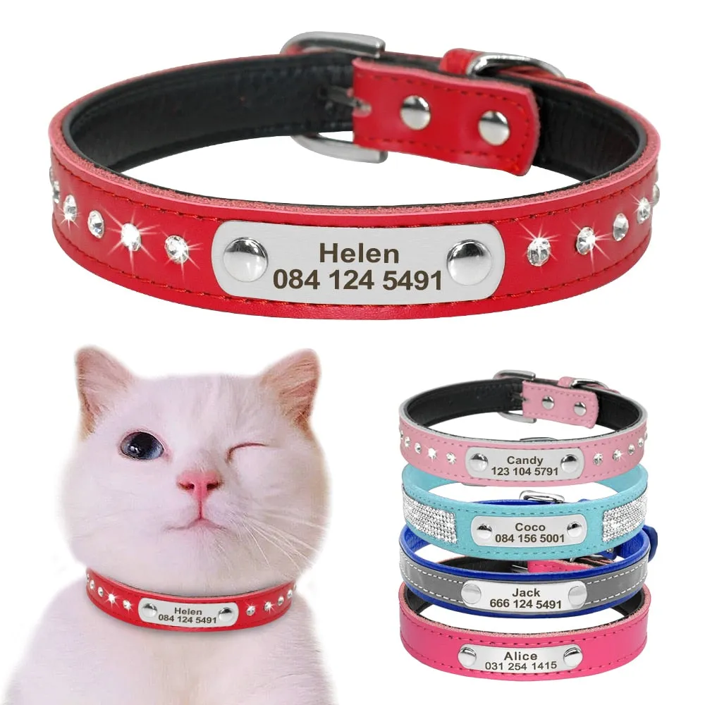 Personalized Leather Adjustable Cat Collar