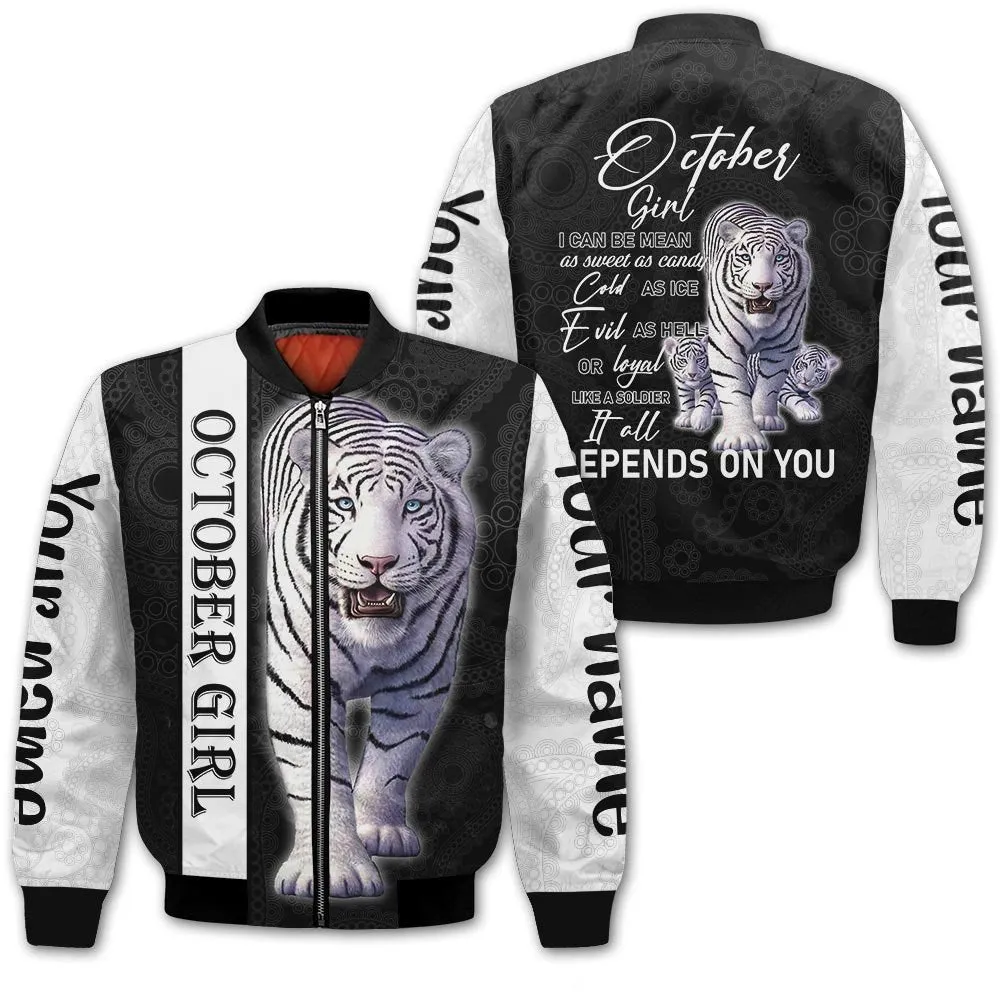 Personalized Name Birthday Outfit October Girl Tiger White Love Style Birthday Shirt For Women