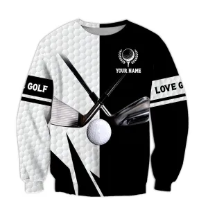 Personalized Name Black and White Love Golf Pattern 3D Sweatshirt Hoodie, Christmas Shirt for Golfer