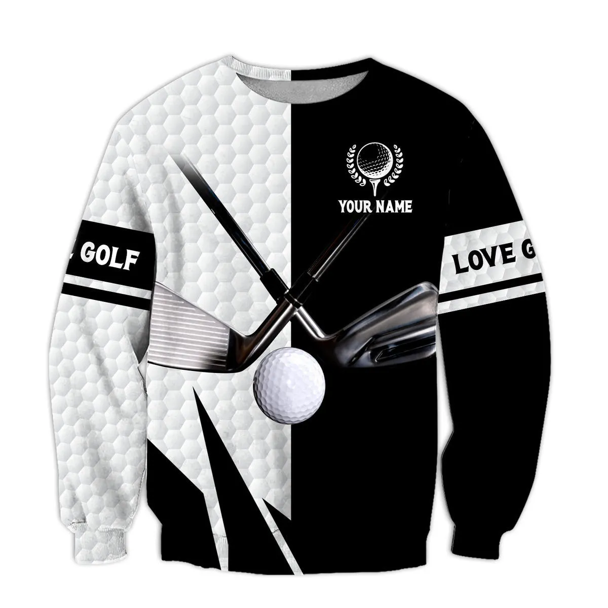 Personalized Name Black and White Love Golf Pattern 3D Sweatshirt Hoodie, Christmas Shirt for Golfer