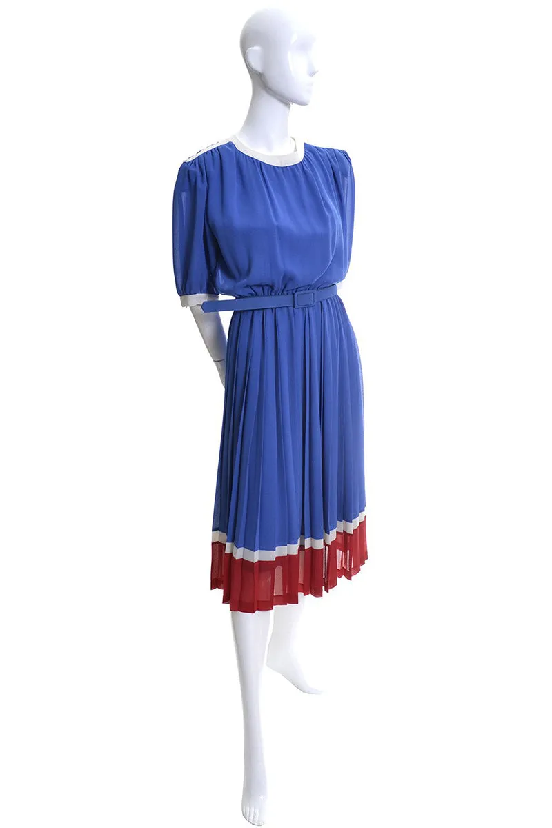 Pierre Cardin Boutique Vintage Dress 1970s Red White Blue 6/8