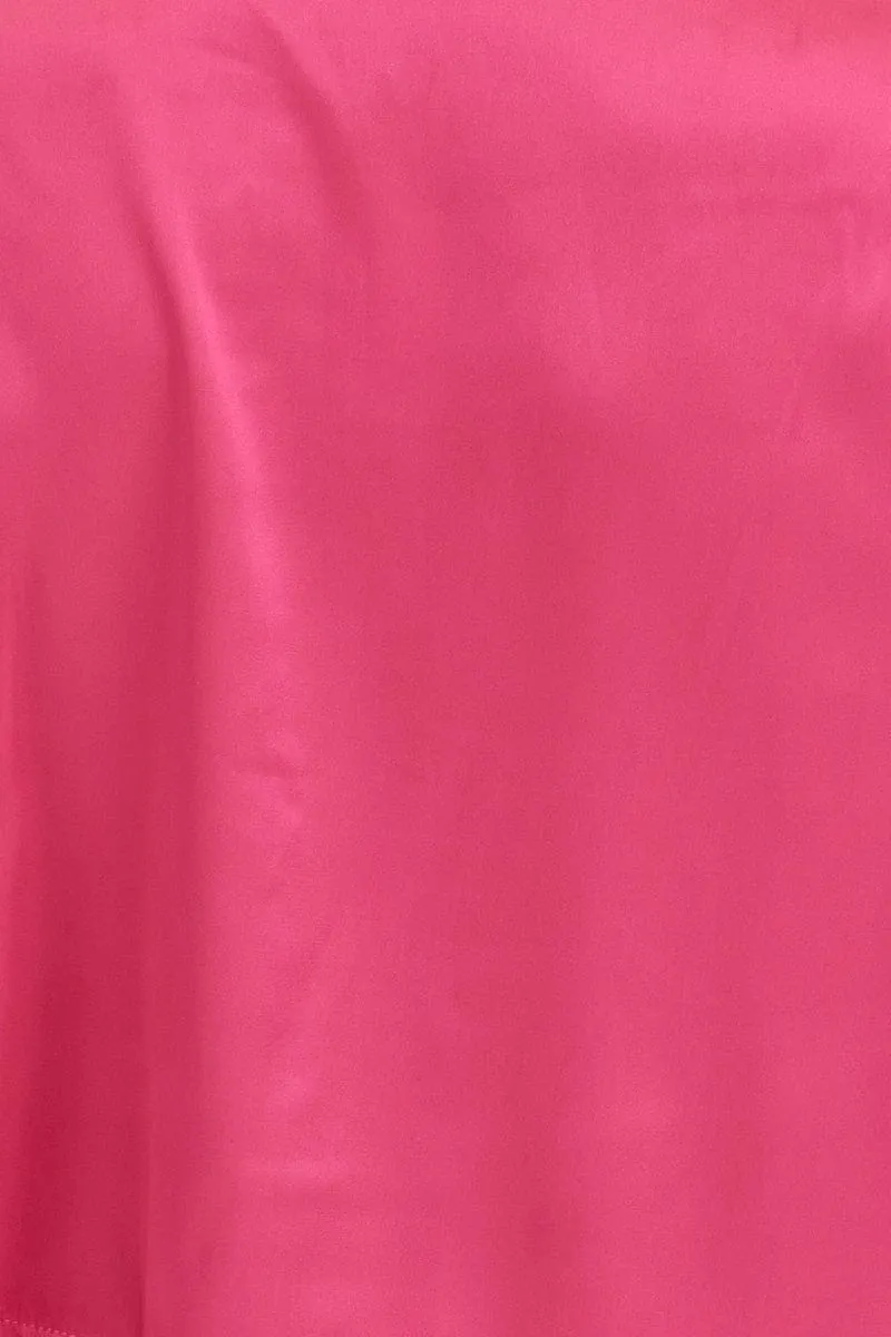 Pink Satin Pajamas Set Short Sleeve Crop