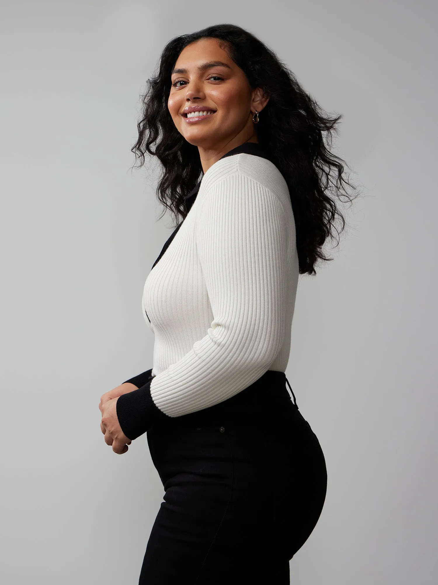 Plus Long Sleeve Split Neck Pullover