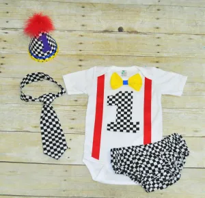 racing checkers cake smash outfit, racing birthday outfit, First Birthday Outfit, 1st birthday outfit, back and white checkers