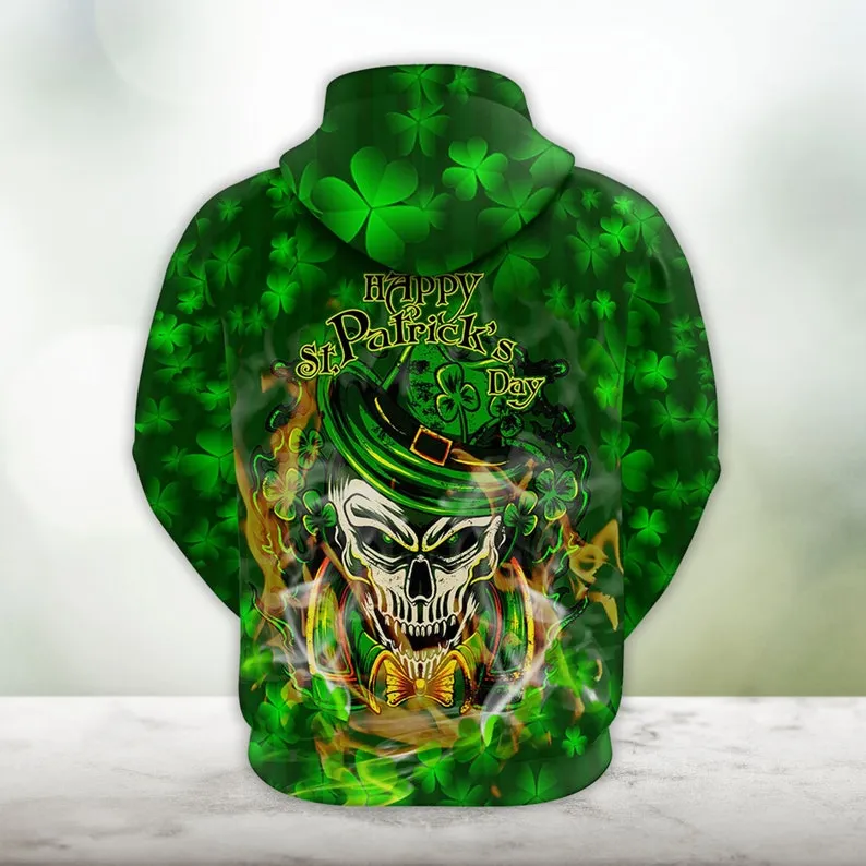 Saint Patrick's Day Skull 3D All Over Printed Hoodie Gift For Friends Birthday, Drink Beer Shirt