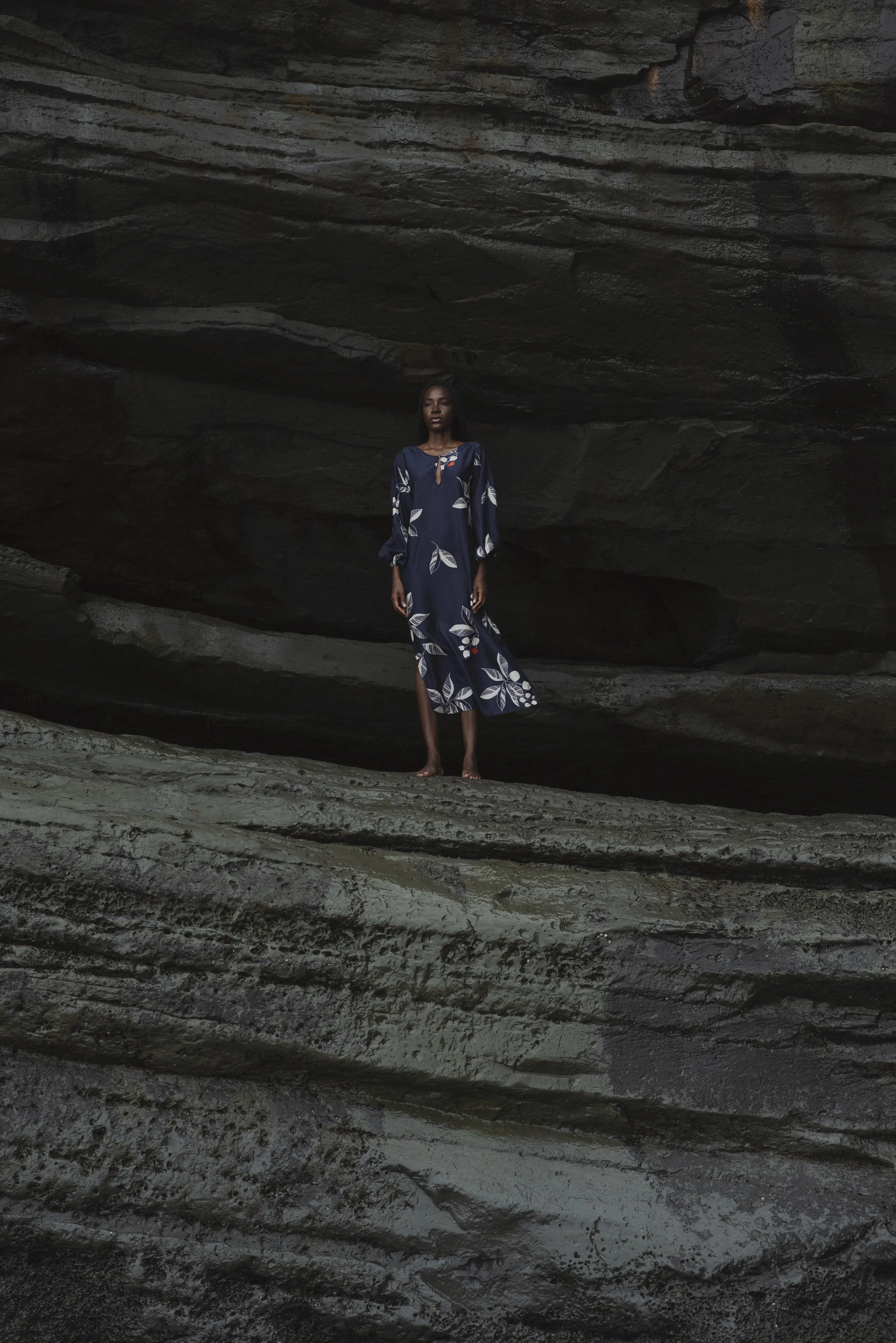 San Marco Cotton-Silk Midi Dress / Dark Blue