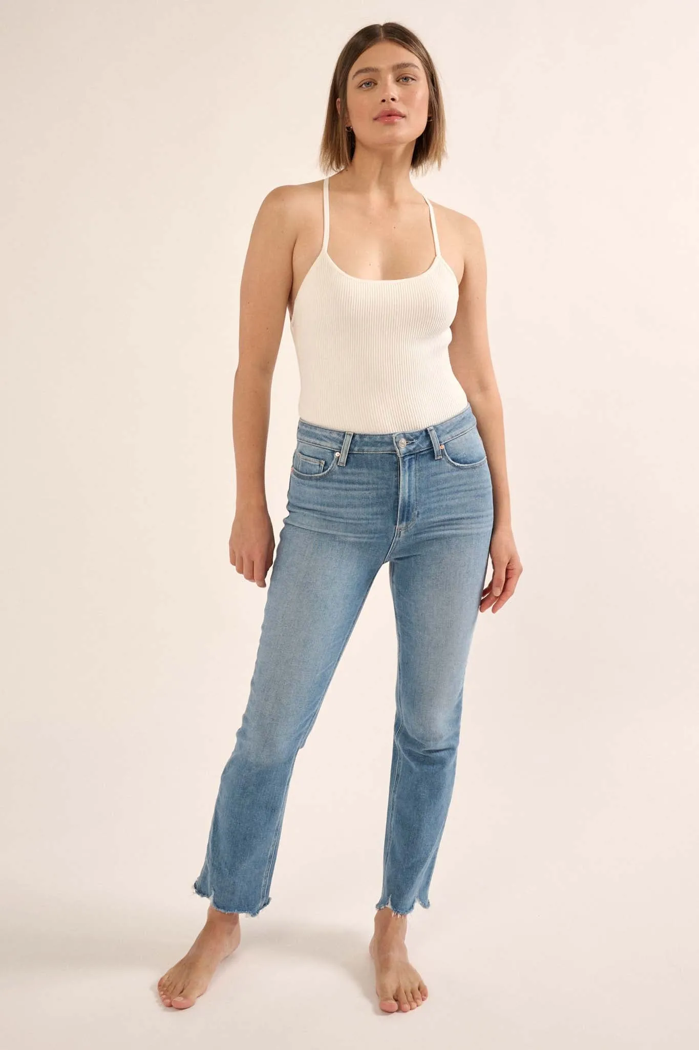 Shaper Fit Scoopneck Rib-Knit Open-Back Bodysuit