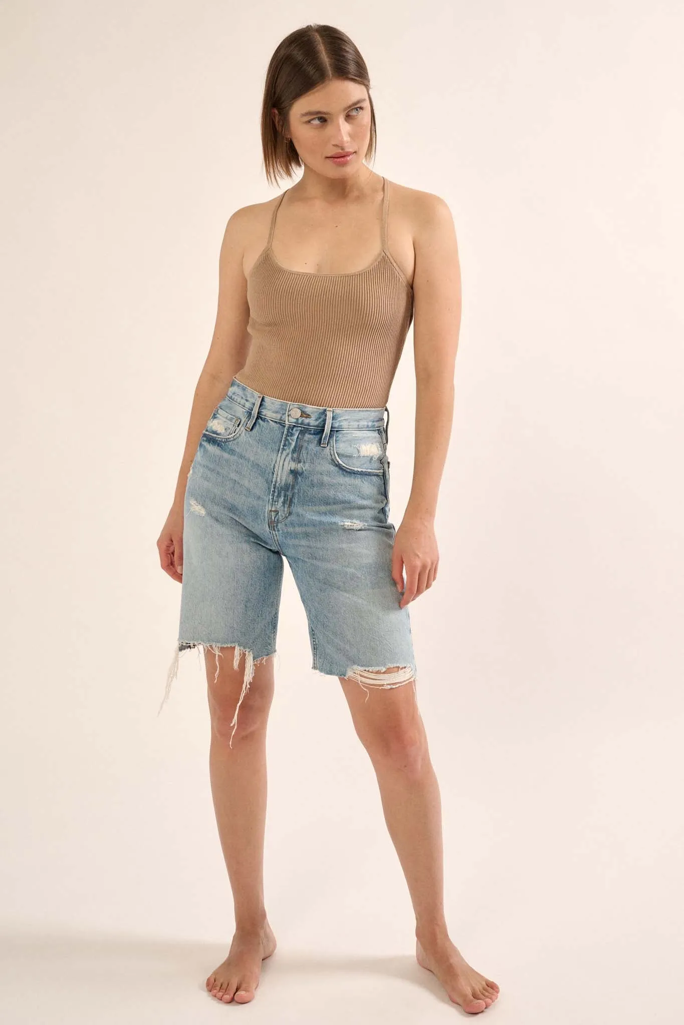 Shaper Fit Scoopneck Rib-Knit Open-Back Bodysuit