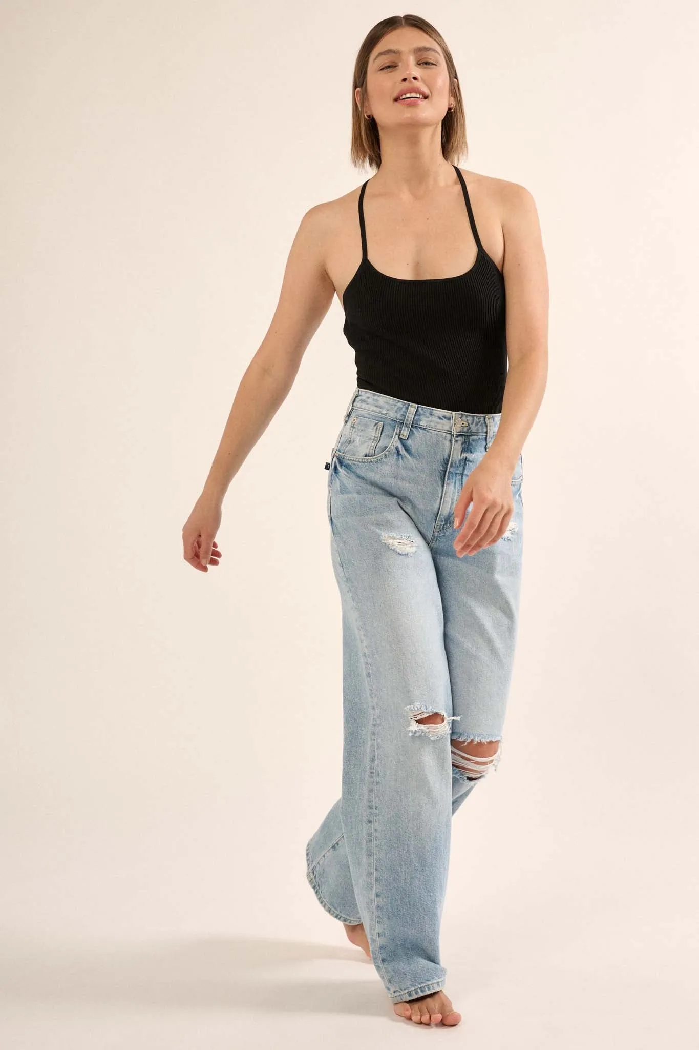 Shaper Fit Scoopneck Rib-Knit Open-Back Bodysuit