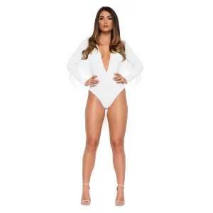 Show Down V Neck Bodysuit in White