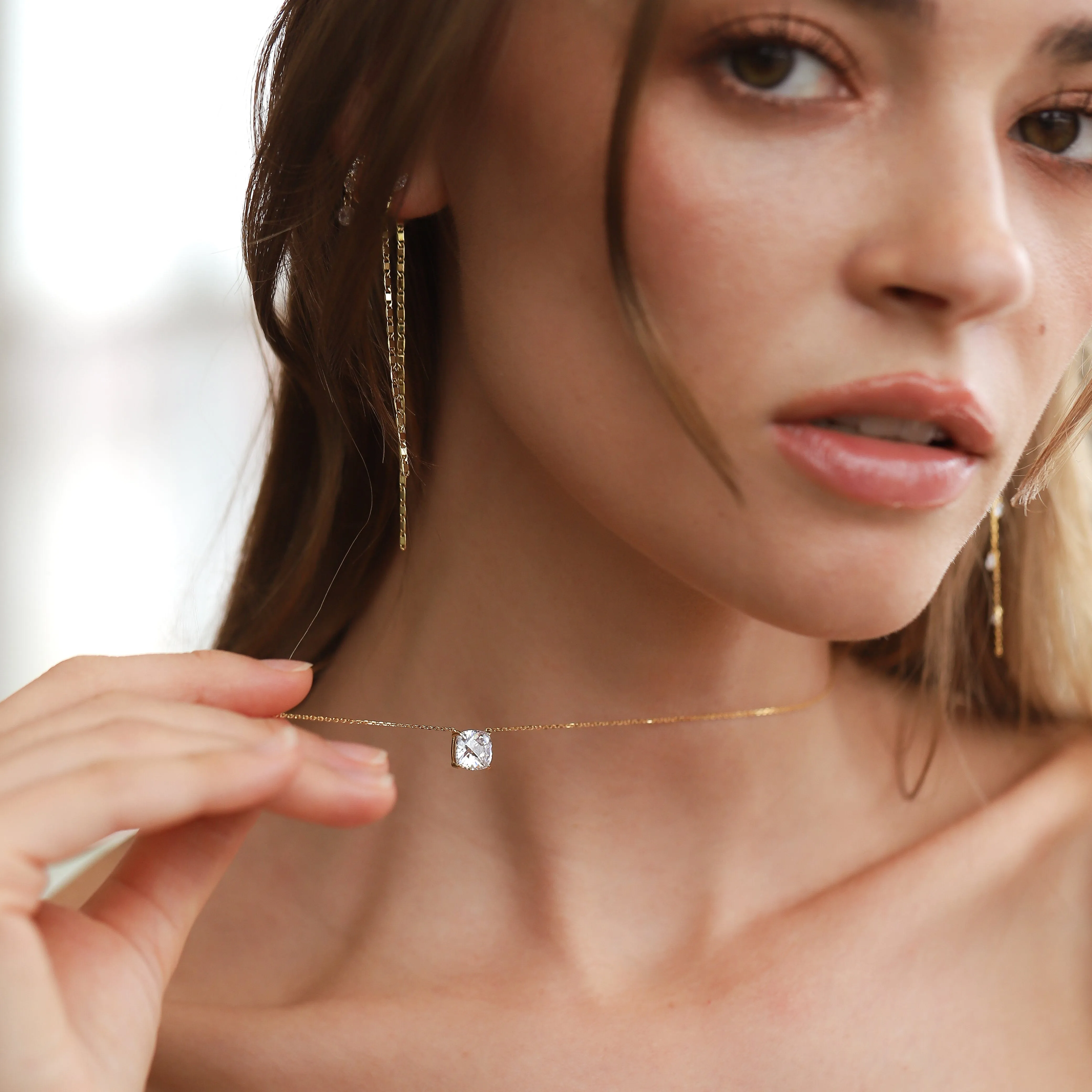 Simple Chain Necklace With Cushion Cut CZ