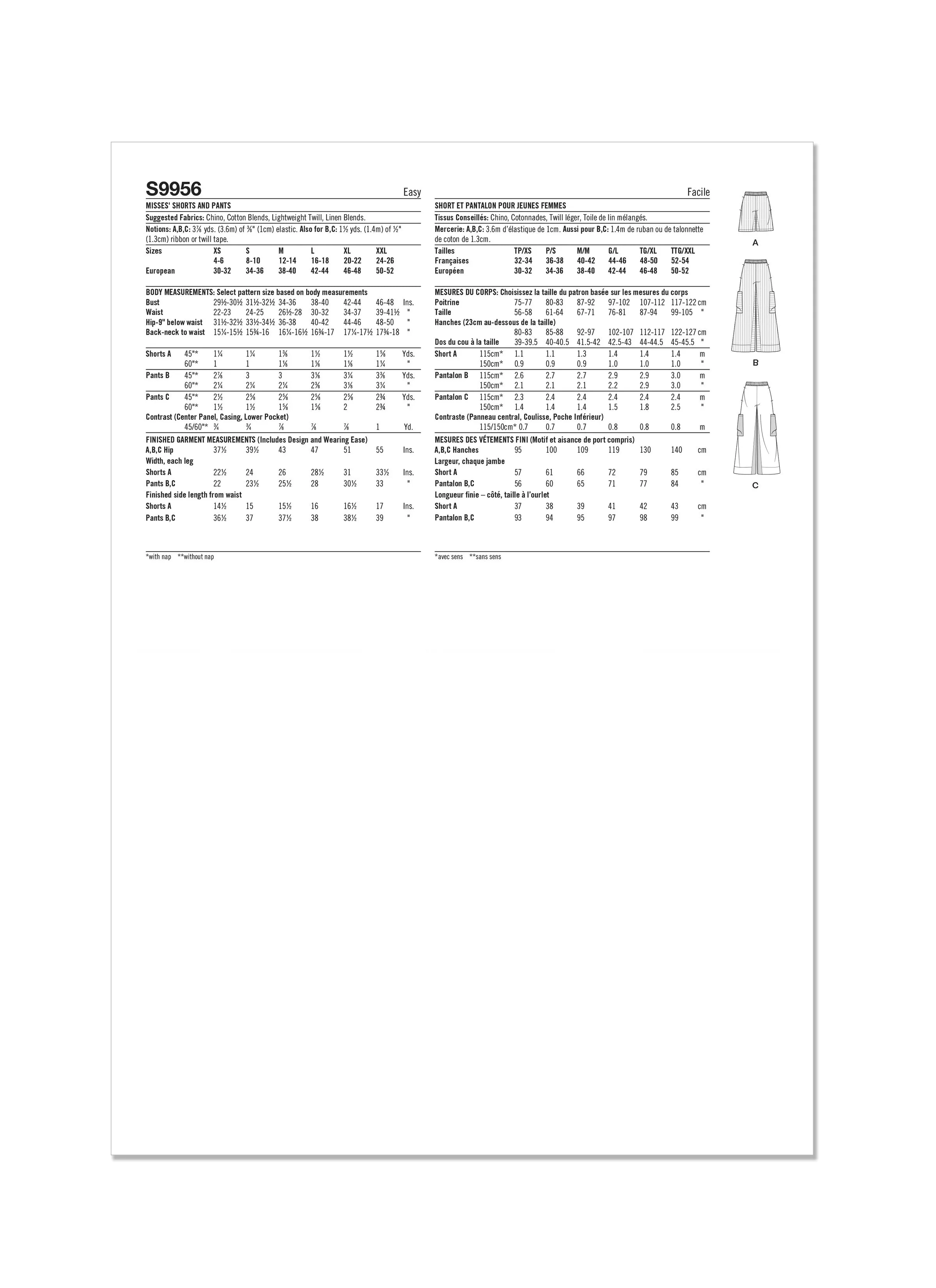Simplicity Sewing Pattern 9956 Wide Leg Trousers and shorts
