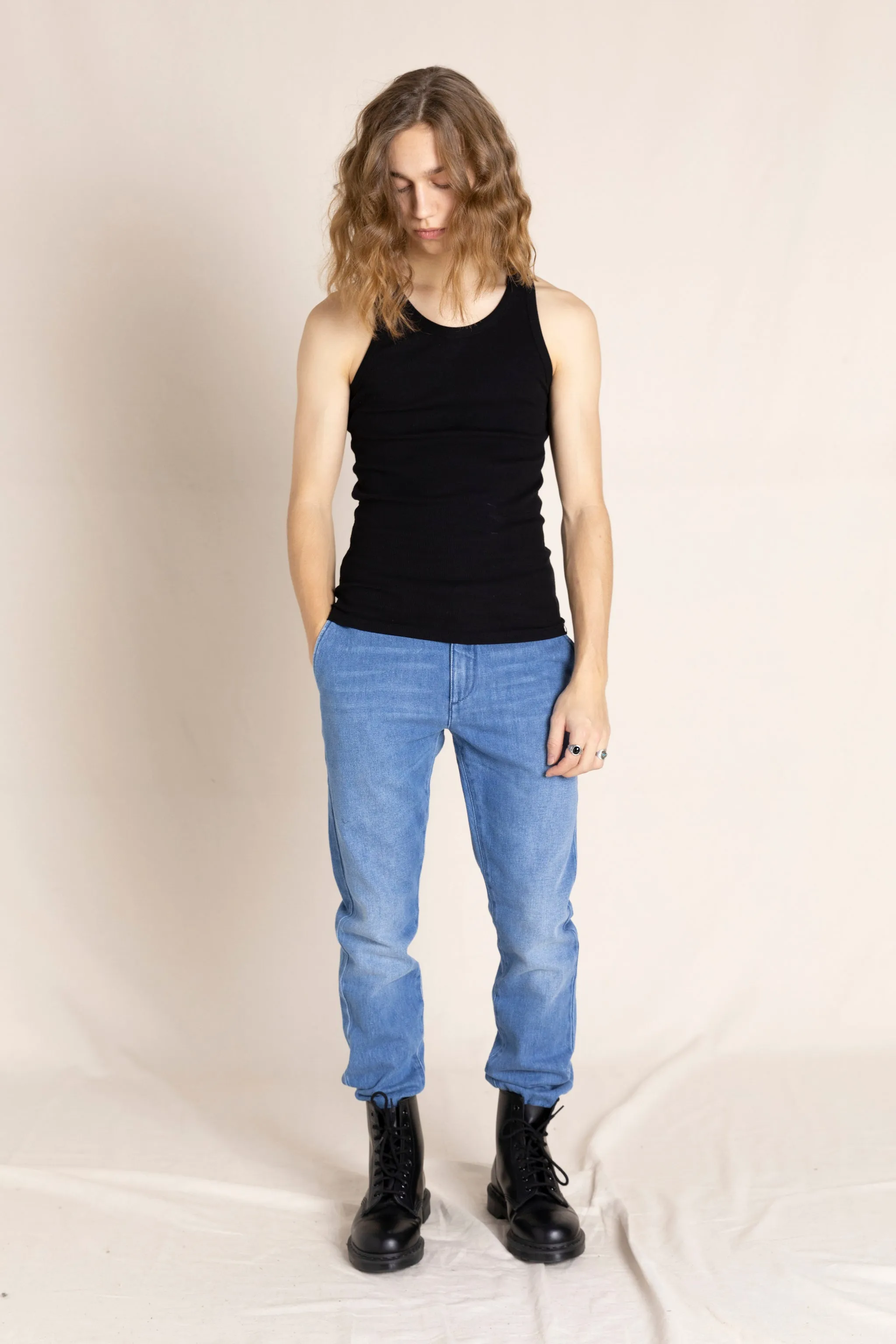 SKATER Medium Blue - Elasticed Bottom Chino Fit Pants