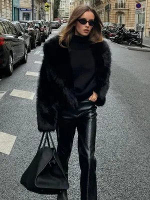 Solid Faux Graceful Fur Collar Jacket