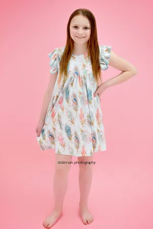 Sparkly Feather Milk Silk Flutter Dress