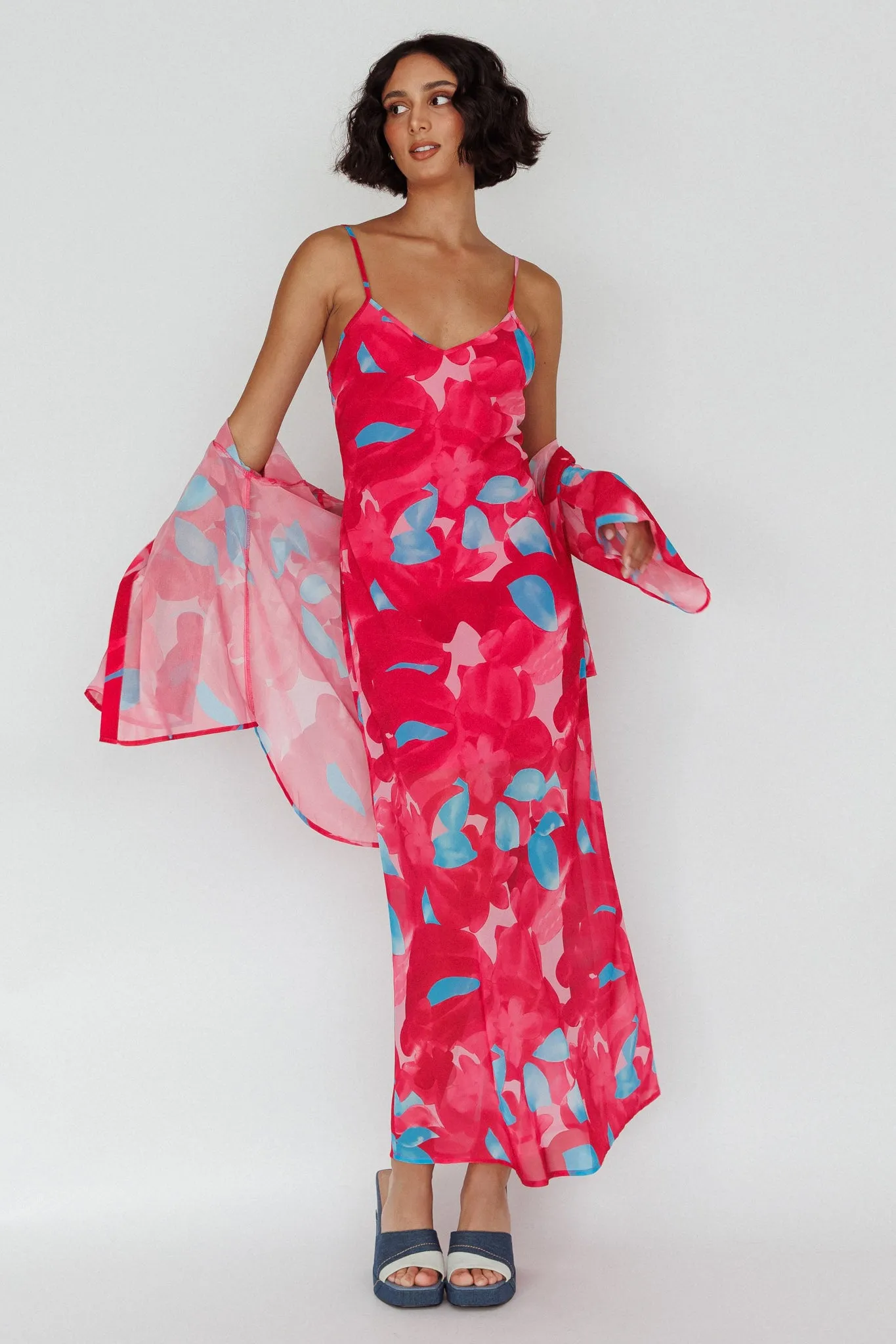 Stasi Cami Strap Midi Dress Floral Pink