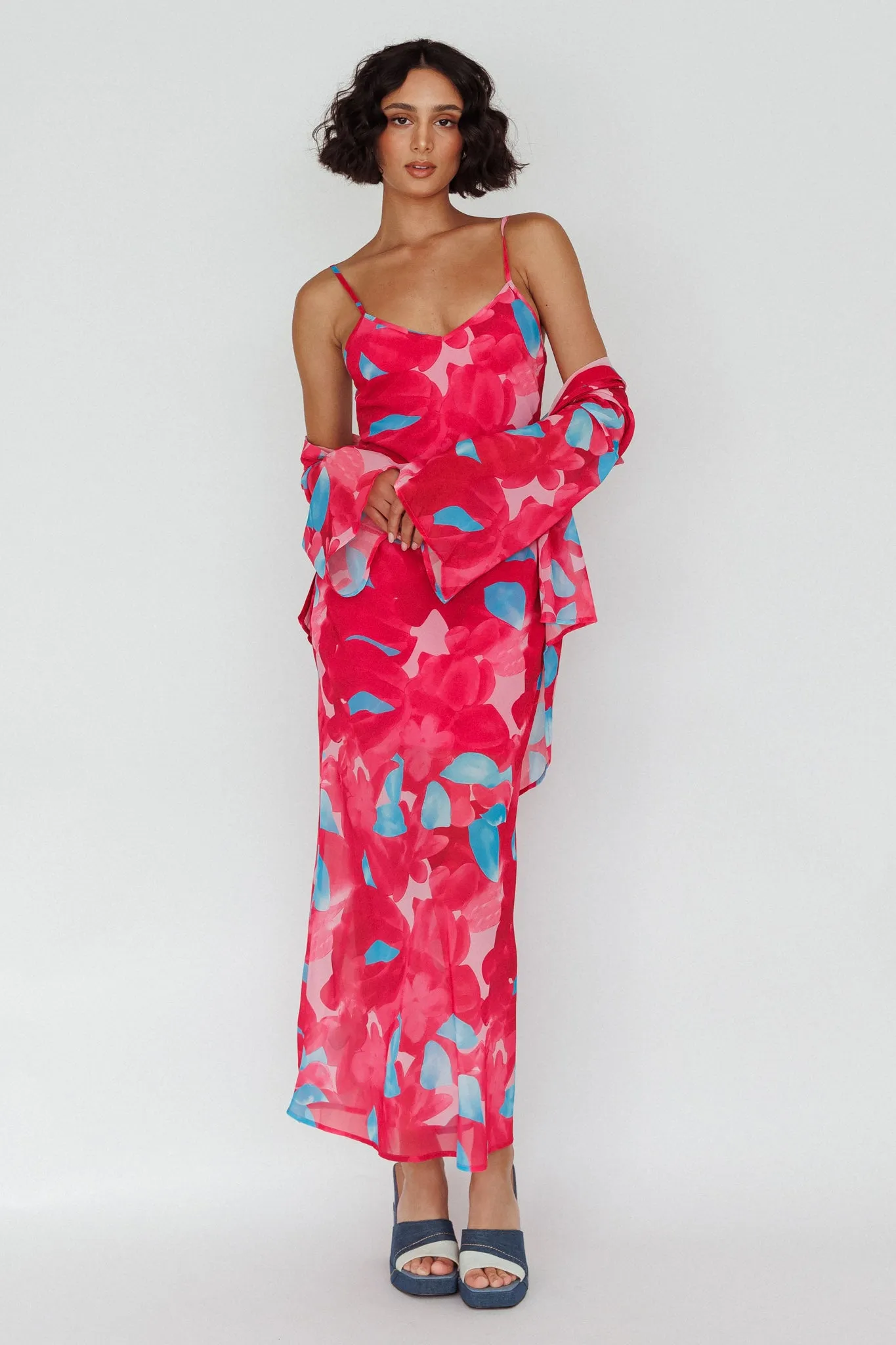 Stasi Cami Strap Midi Dress Floral Pink
