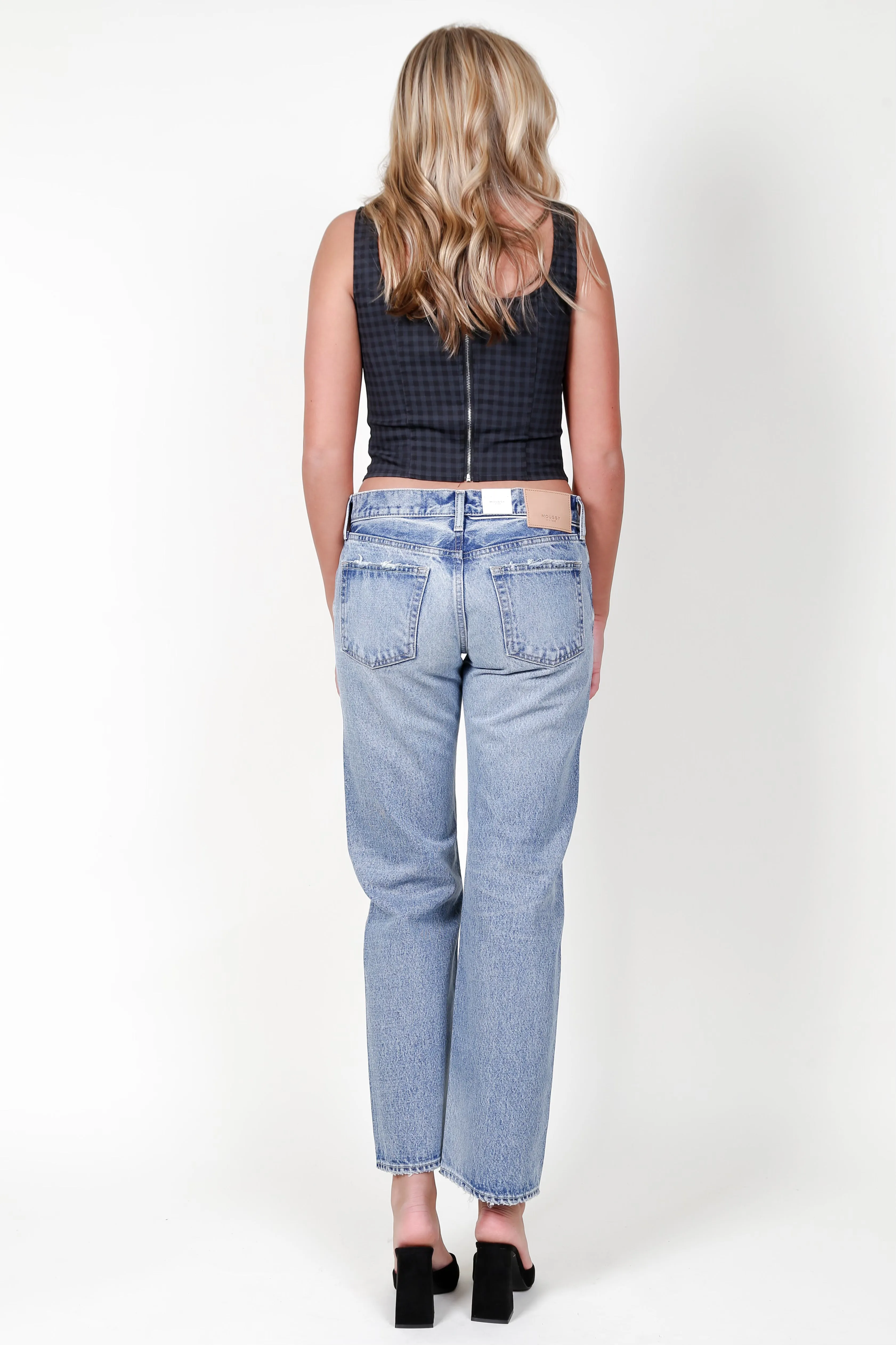 Stretch Twill Corset Top - Charcoal Gingham