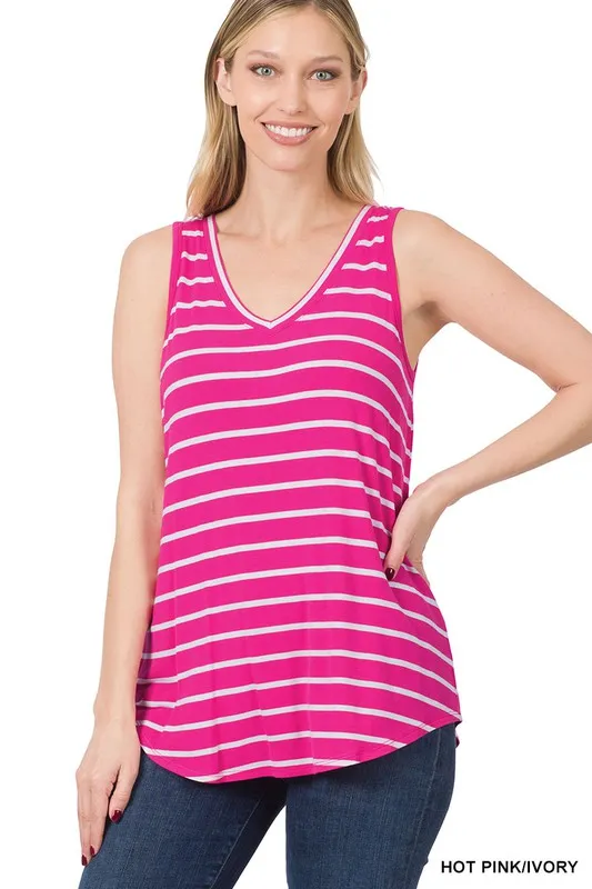 Striped Sleeveless V-Neck Tank