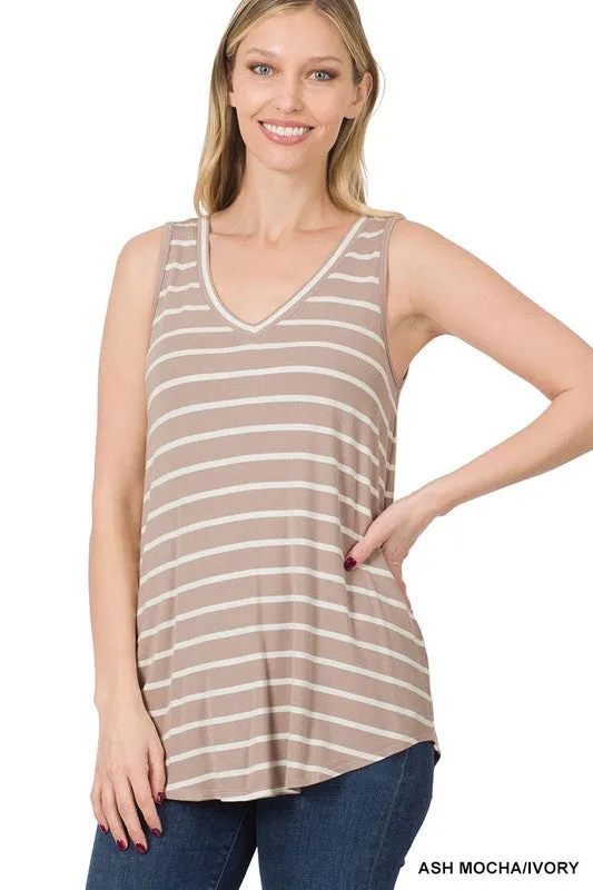 Striped Sleeveless V-Neck Tank